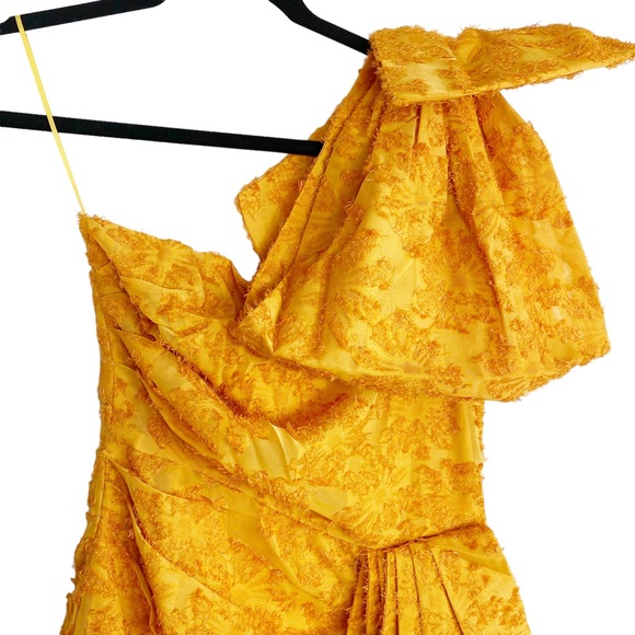 ATOIR One Shoulder Cascading Ruffle Bow Mini Dress in Orange - Picture 4 of 10